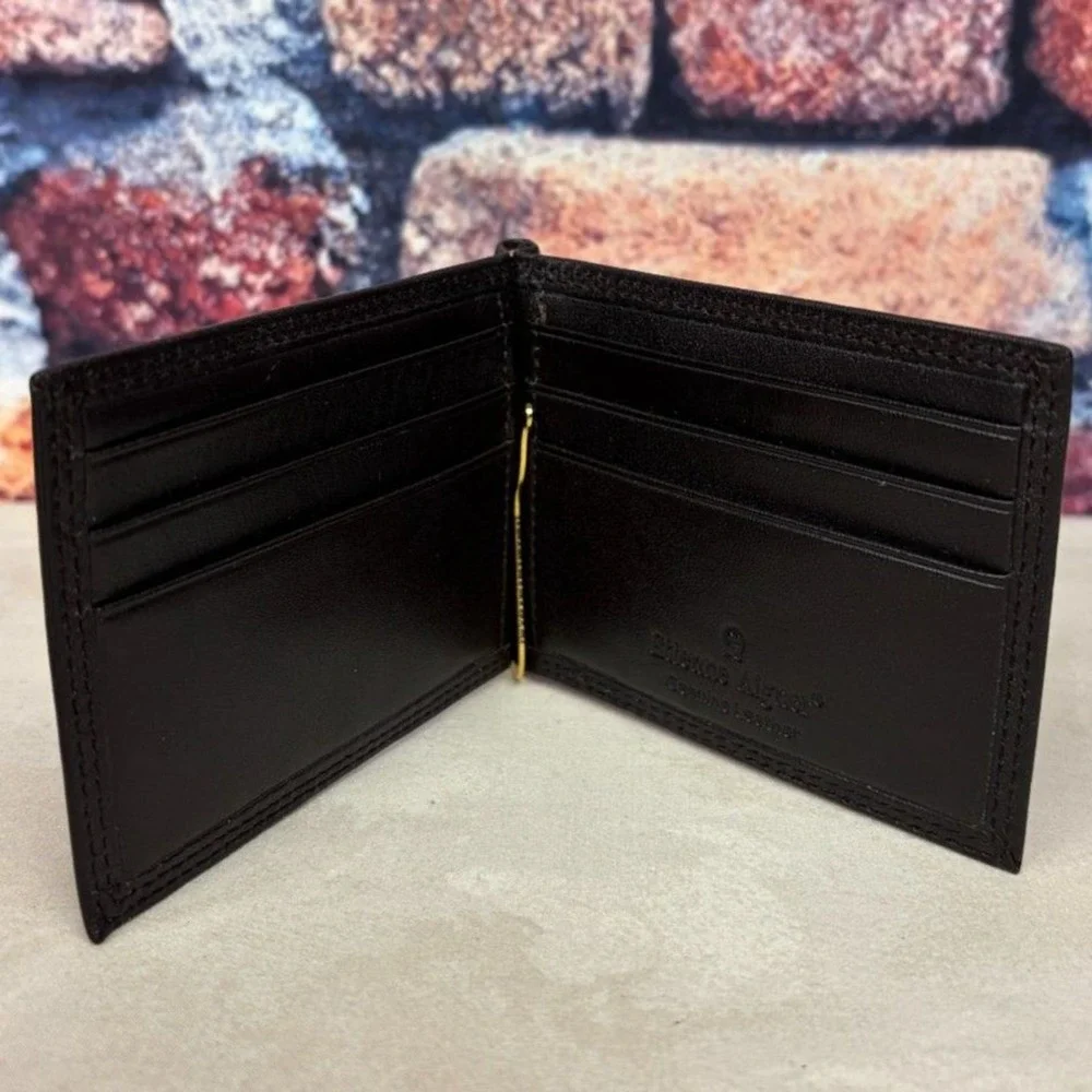 Etienne Aigner Leather Bifold Wallet with Gold Money Clip, Classic & Slim